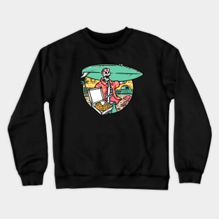 Surfer, Beach and Pizza Design Crewneck Sweatshirt